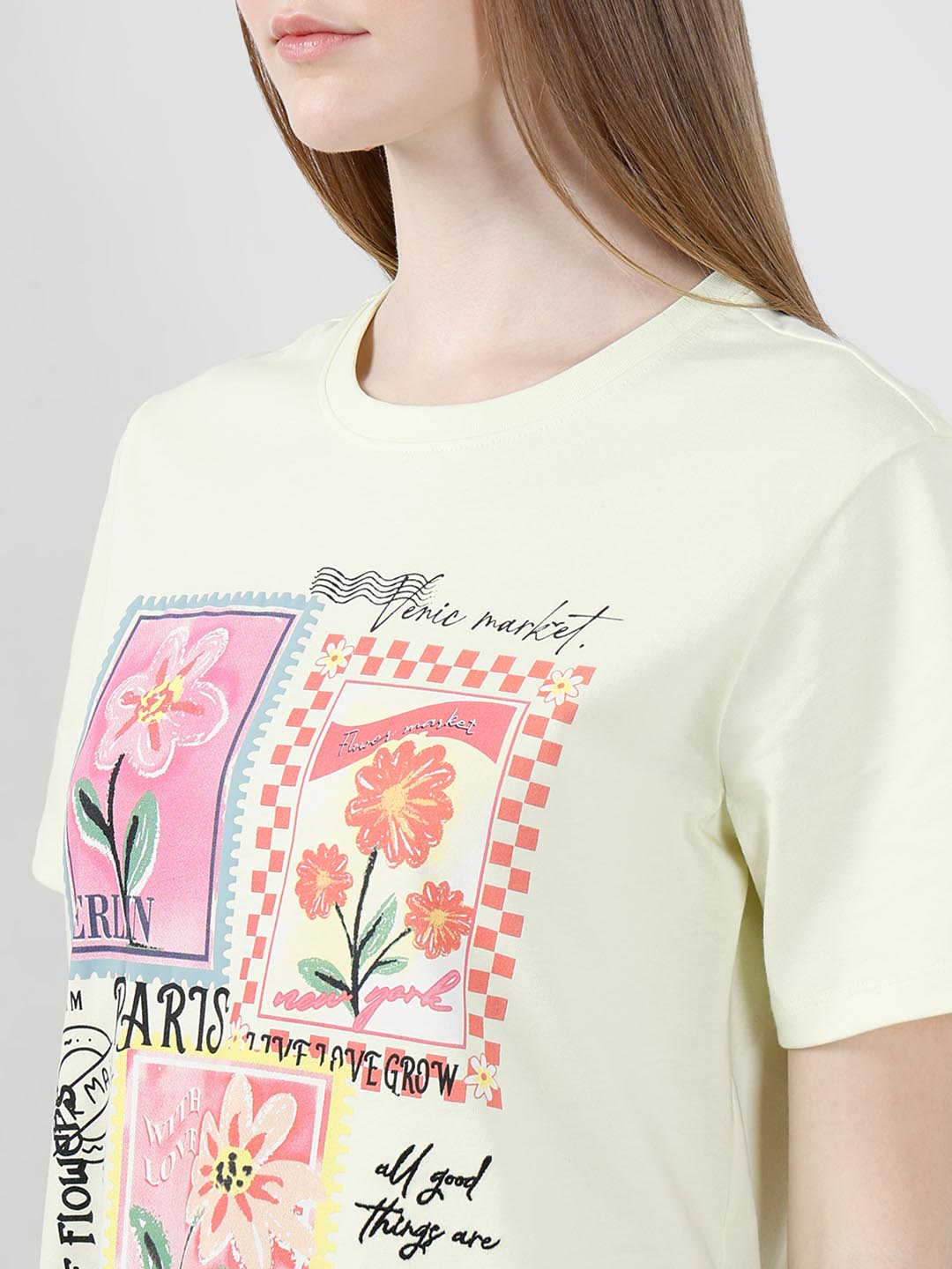 Vero Moda Lime Printed Cotton T-Shirt