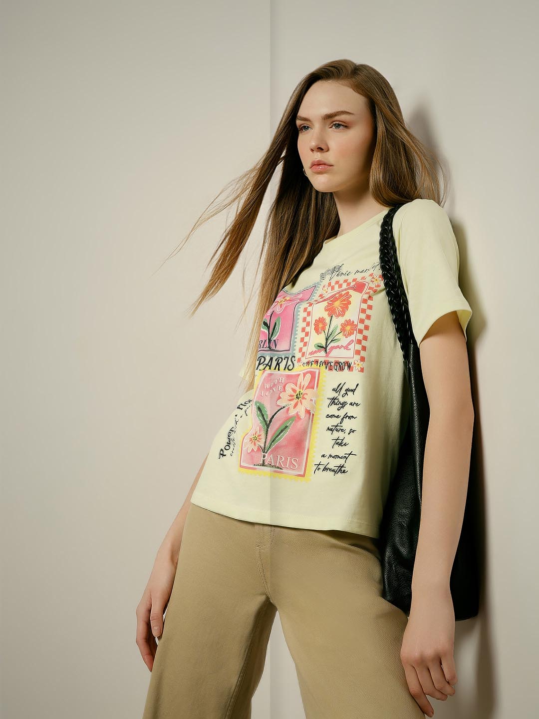 Vero Moda Lime Printed Cotton T-Shirt