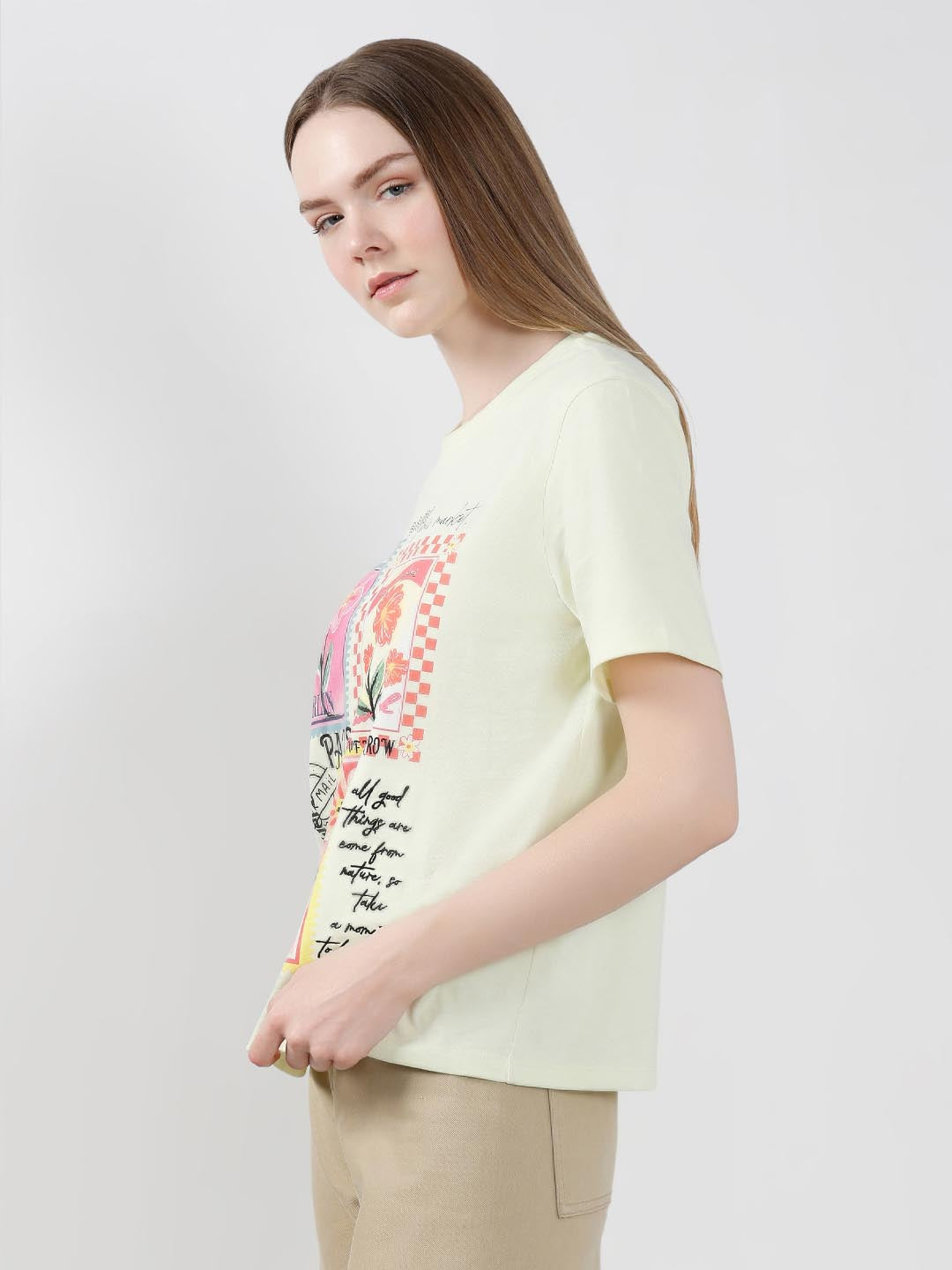 Vero Moda Lime Printed Cotton T-Shirt