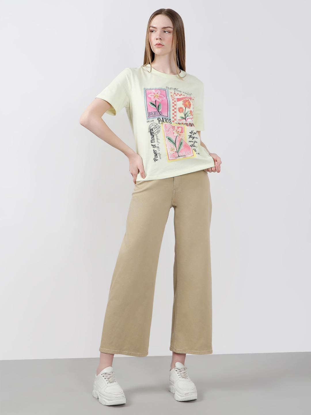 Vero Moda Lime Printed Cotton T-Shirt