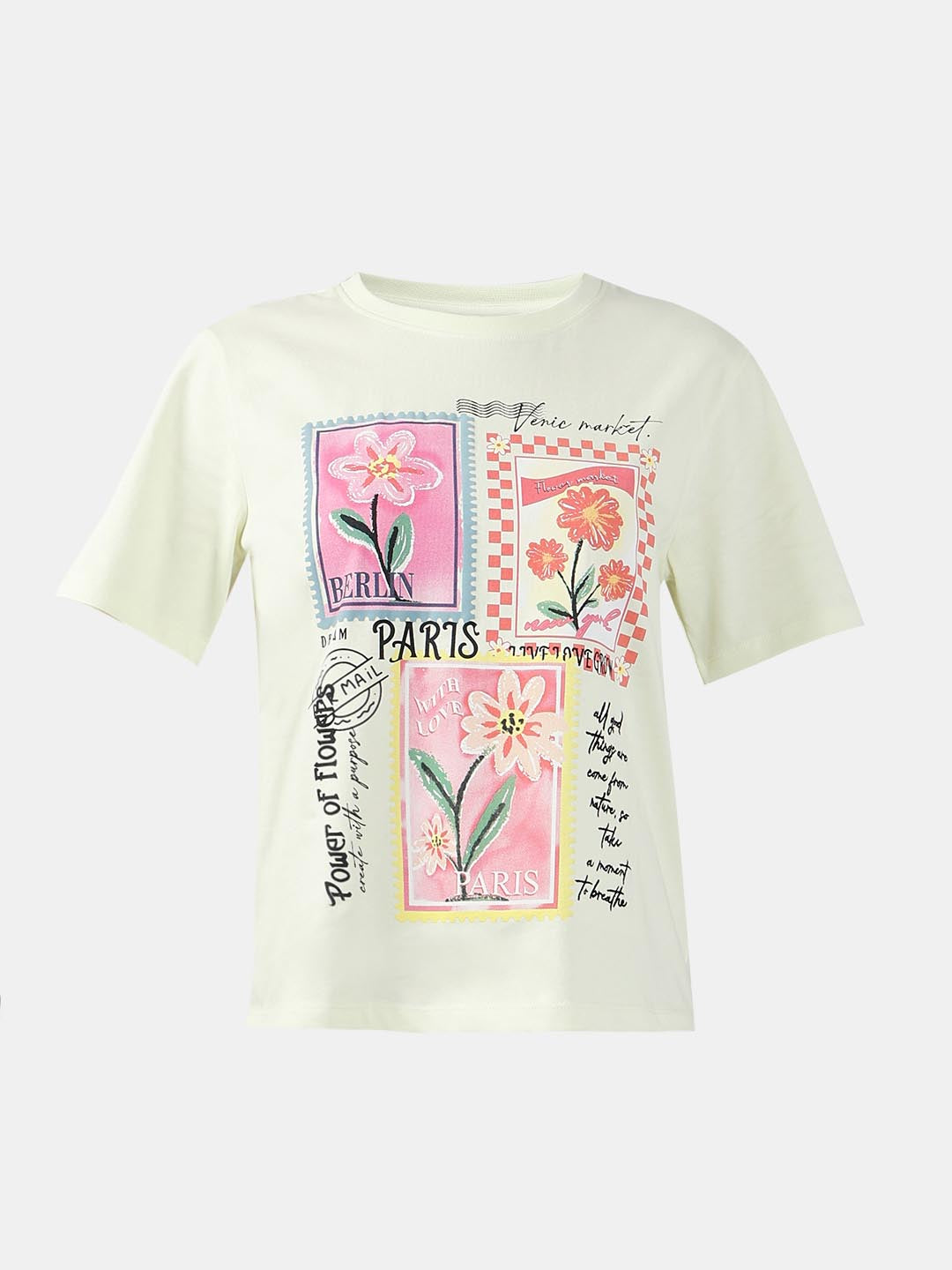 Vero Moda Lime Printed Cotton T-Shirt