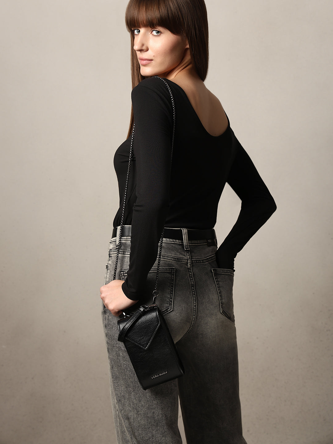 Black Chain Strap Sling Bag