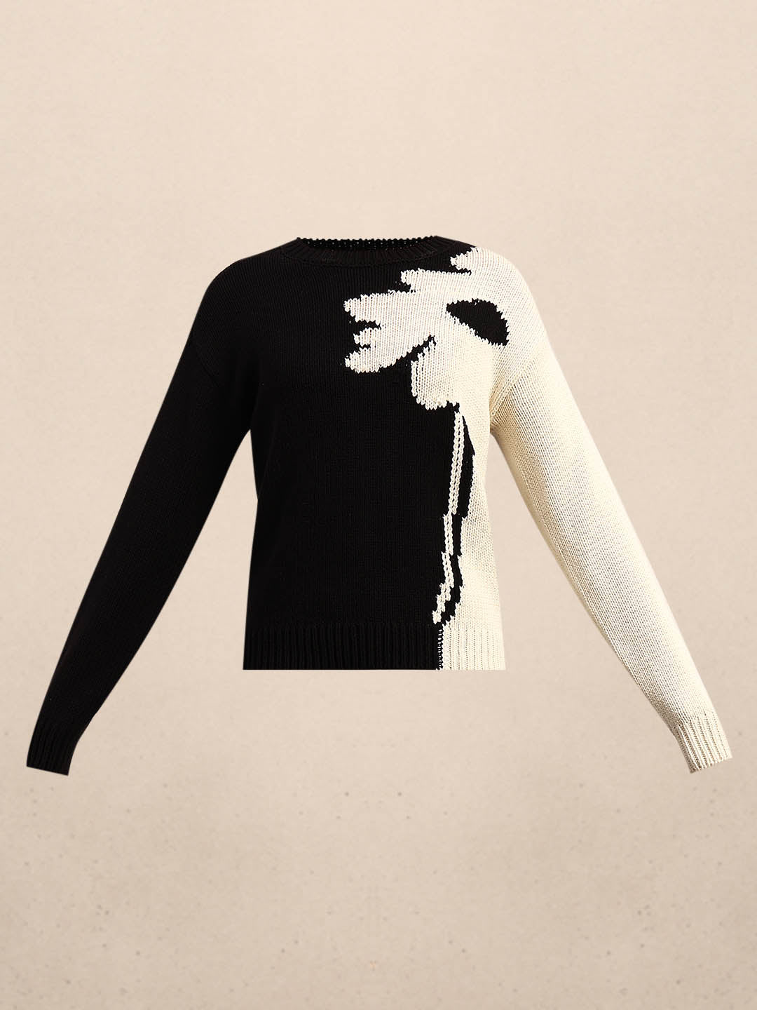 Dual Tone O-Neck Pullover - Black