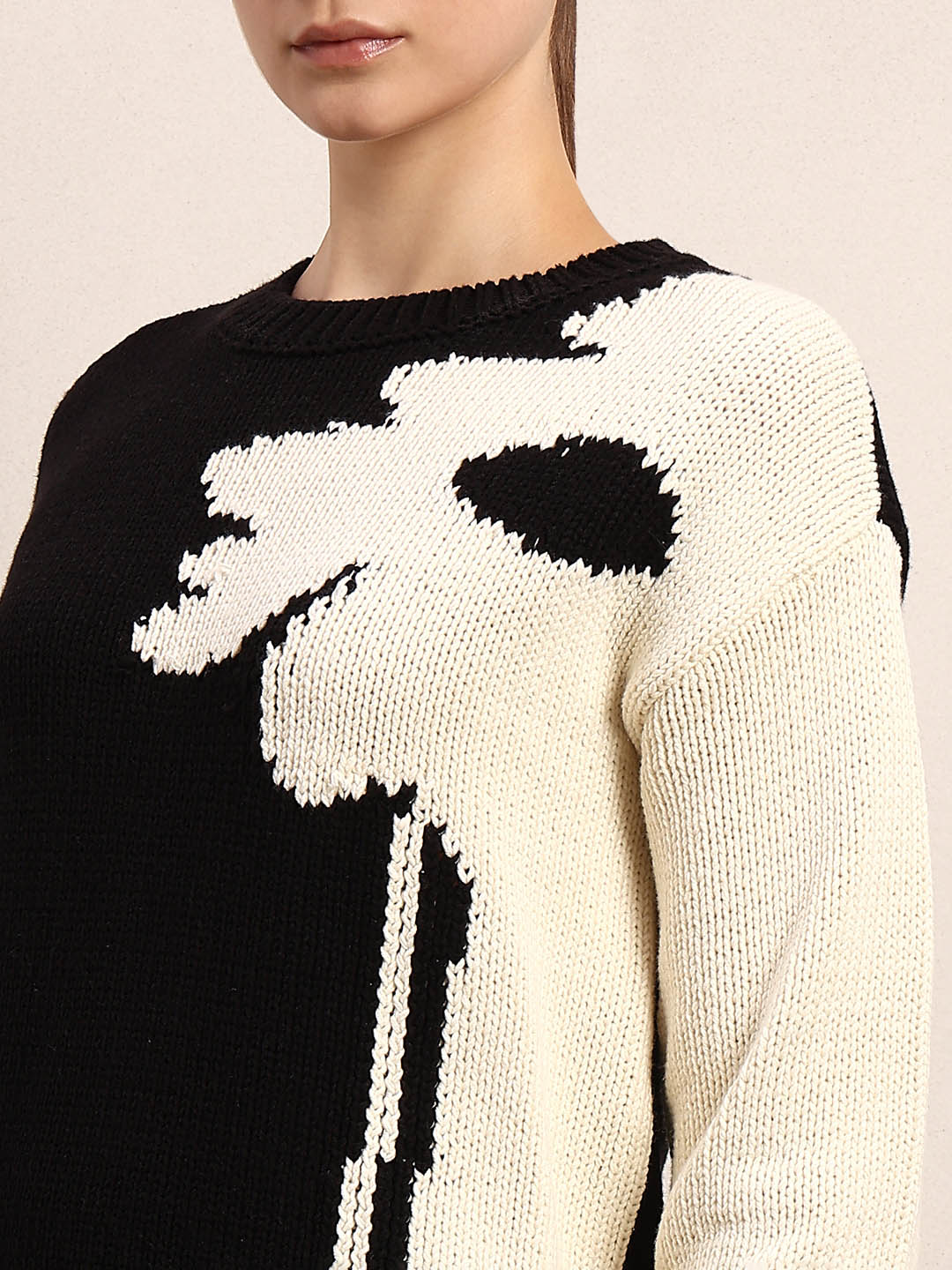 Dual Tone O-Neck Pullover - Black