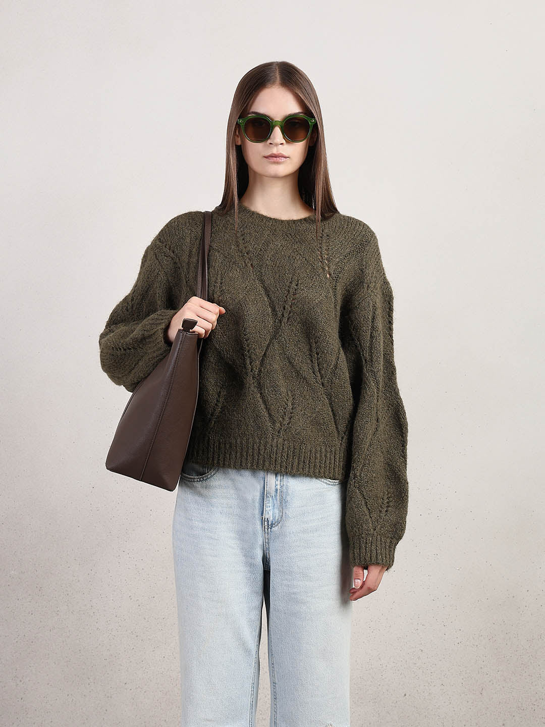 Stitch Detail O-Neck Sweater