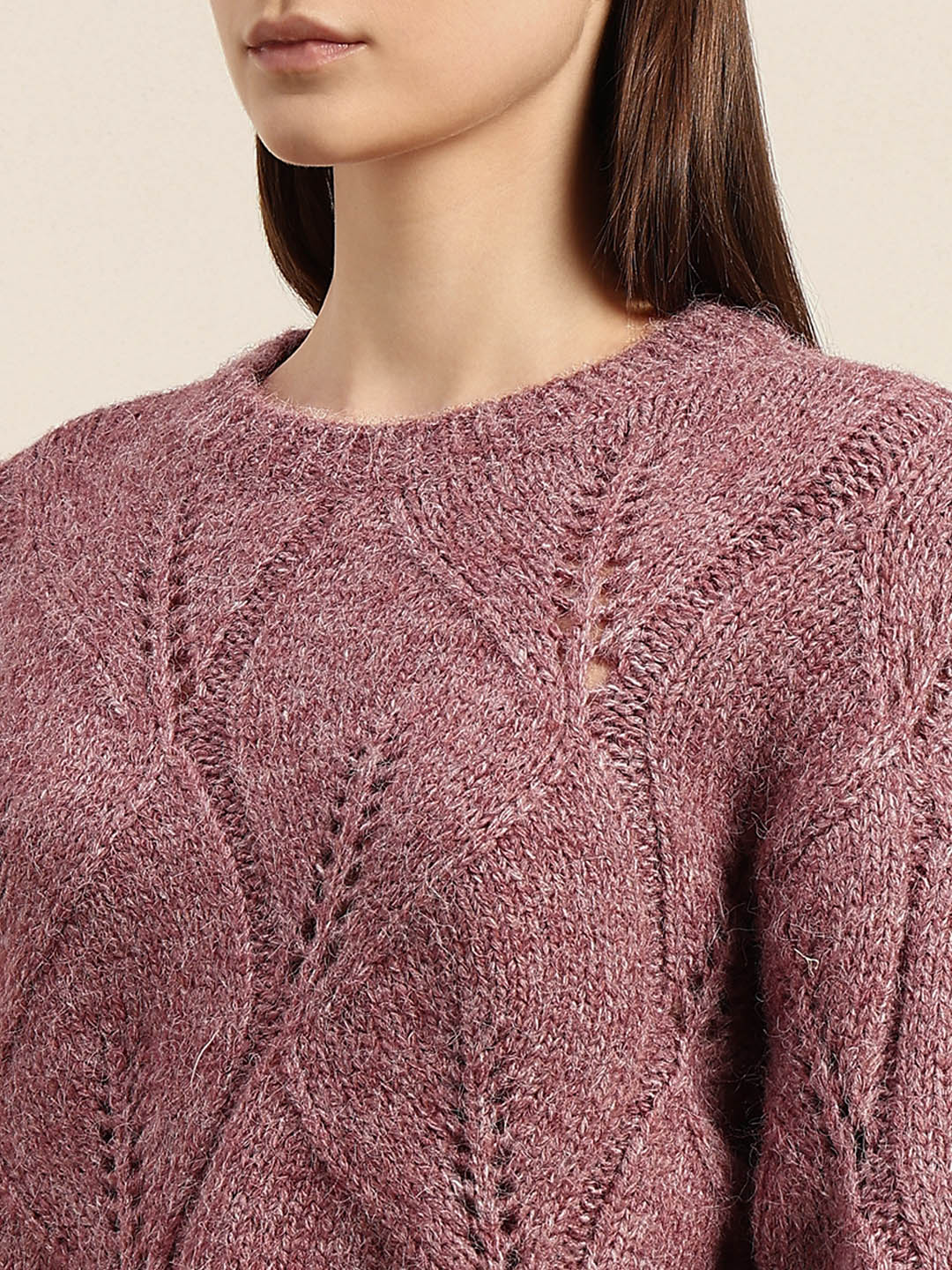 Stitch Detail O-Neck Sweater - Pink