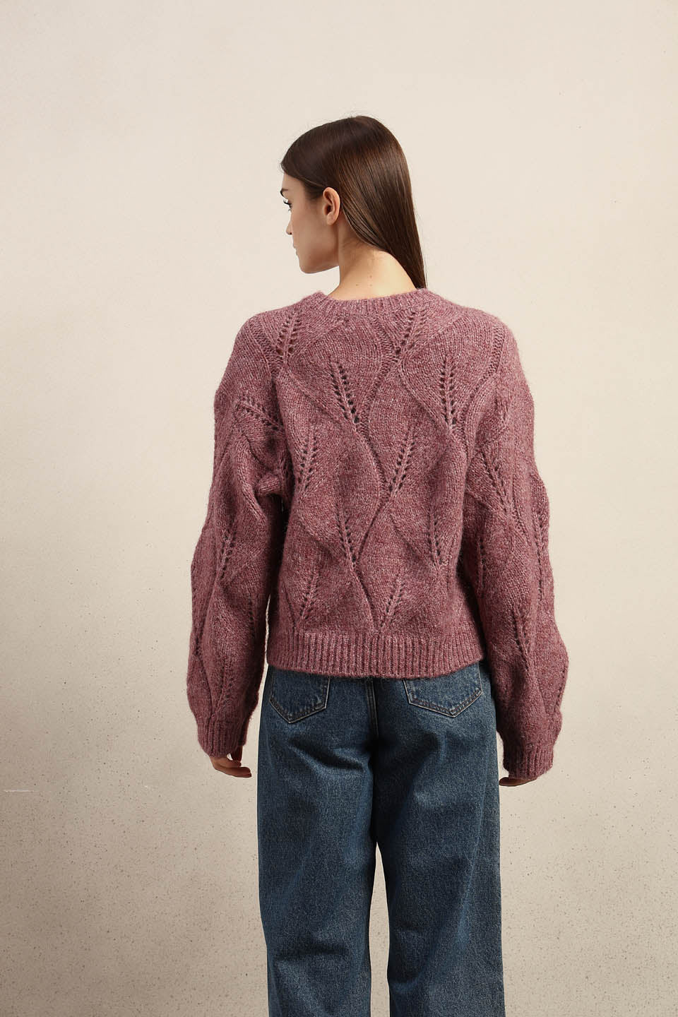 Stitch Detail O-Neck Sweater - Pink