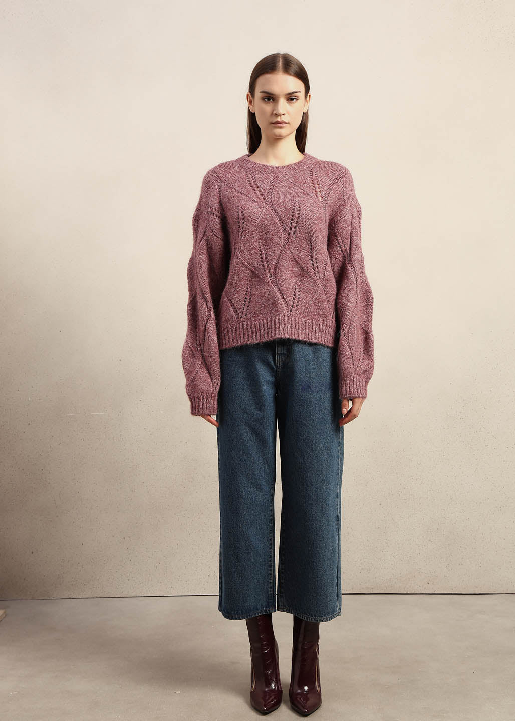 Stitch Detail O-Neck Sweater - Pink