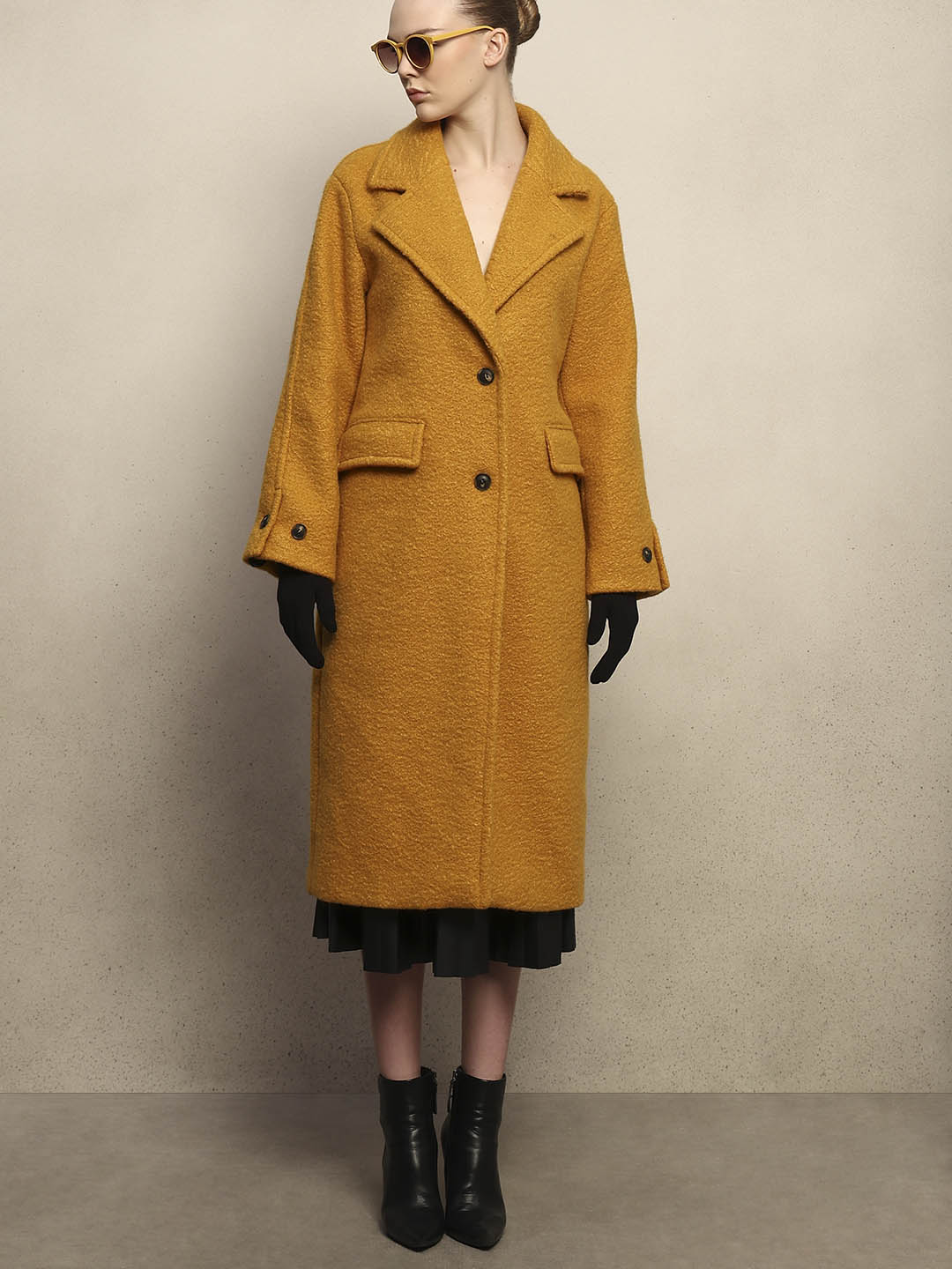 Longline Textured Coat - Yellow