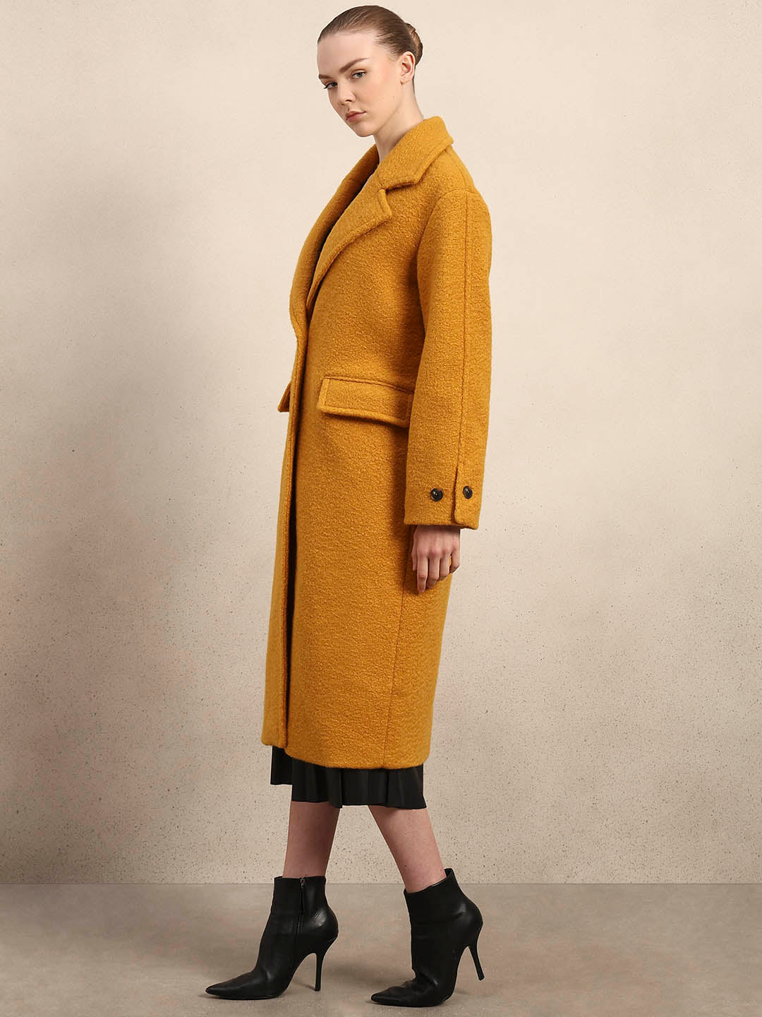 Longline Textured Coat - Yellow