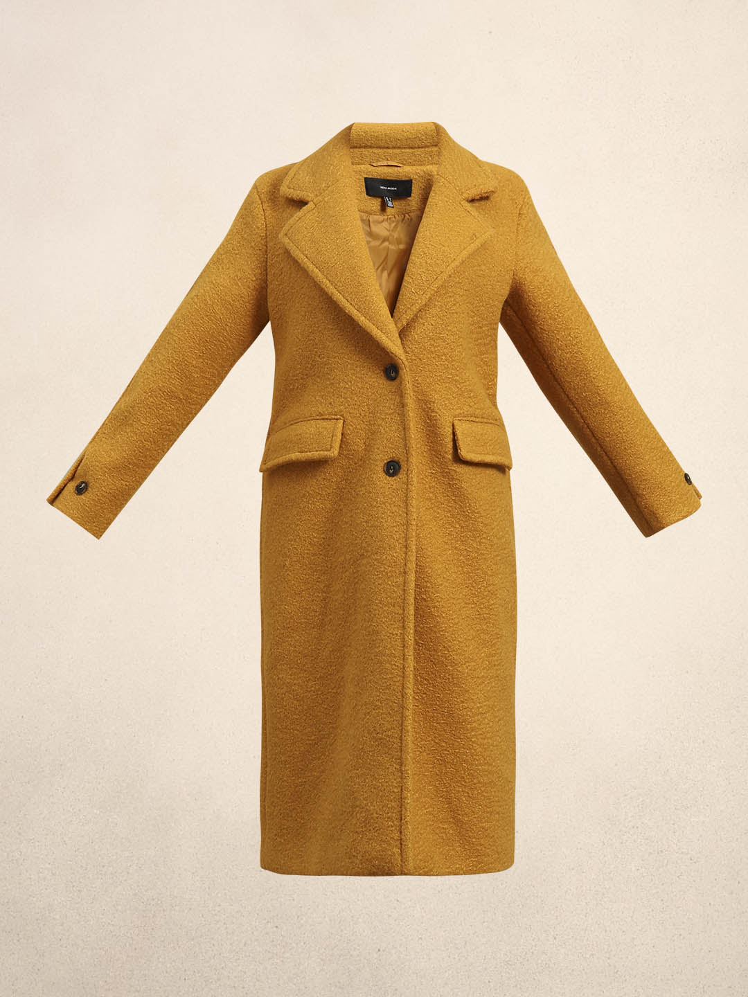 Longline Textured Coat - Yellow