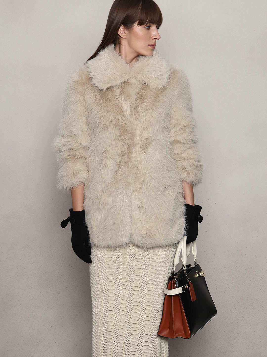 Faux Fur Giacca Company Vtg 90s Y2K Black Giacca A Gallery Company Faux Fur Zip Up Vest Jacket Coat  S