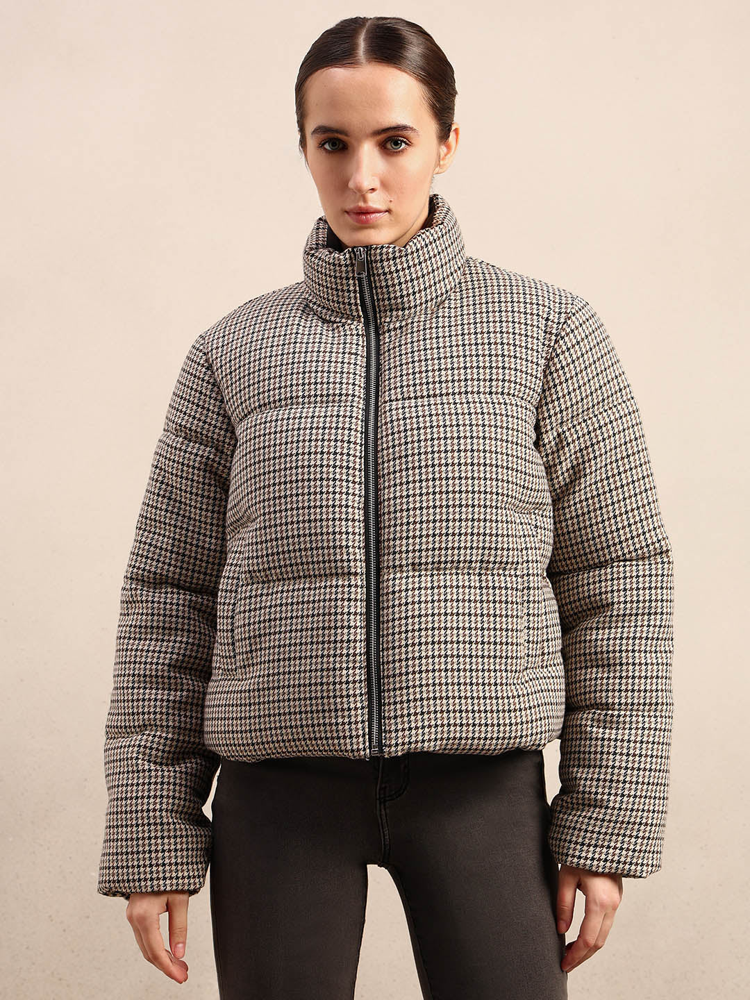 Brown houndstooth Puffer Jacket
