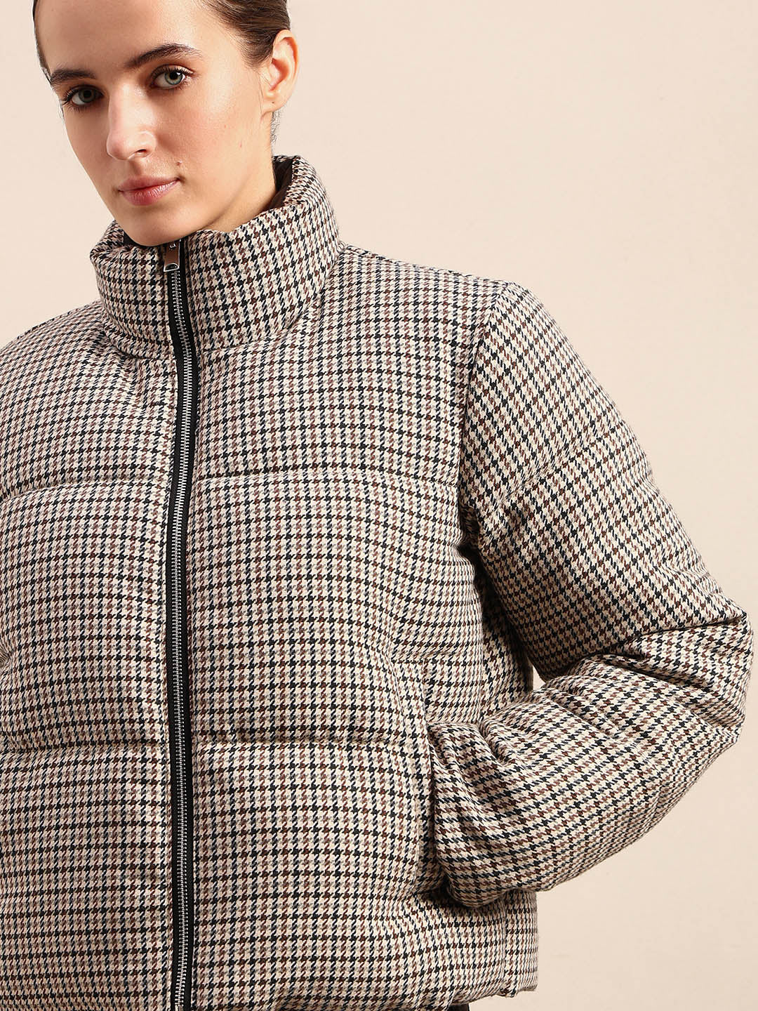 Brown houndstooth Puffer Jacket