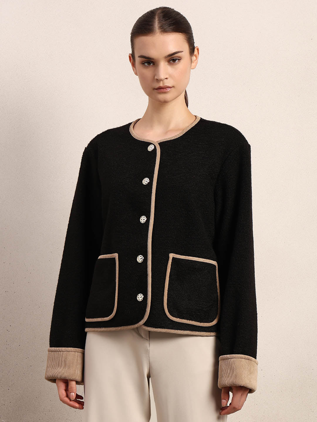 Black Contrast Trim Short Jacket