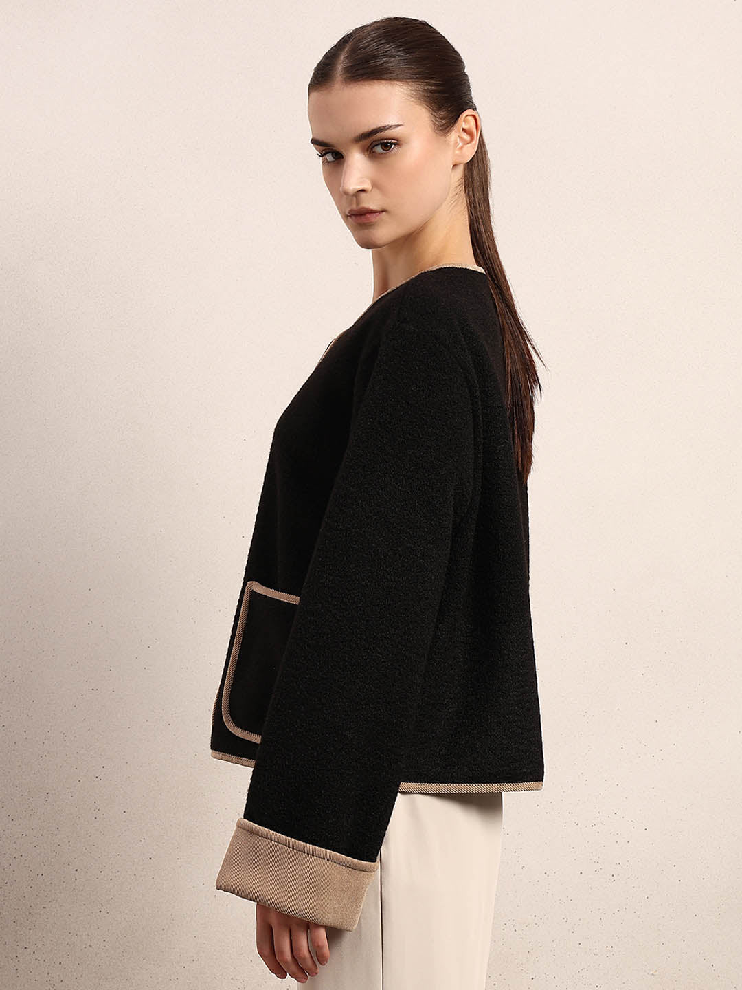 Black Contrast Trim Short Jacket