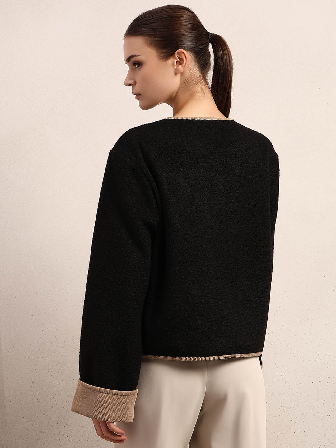 Black Contrast Trim Short Jacket