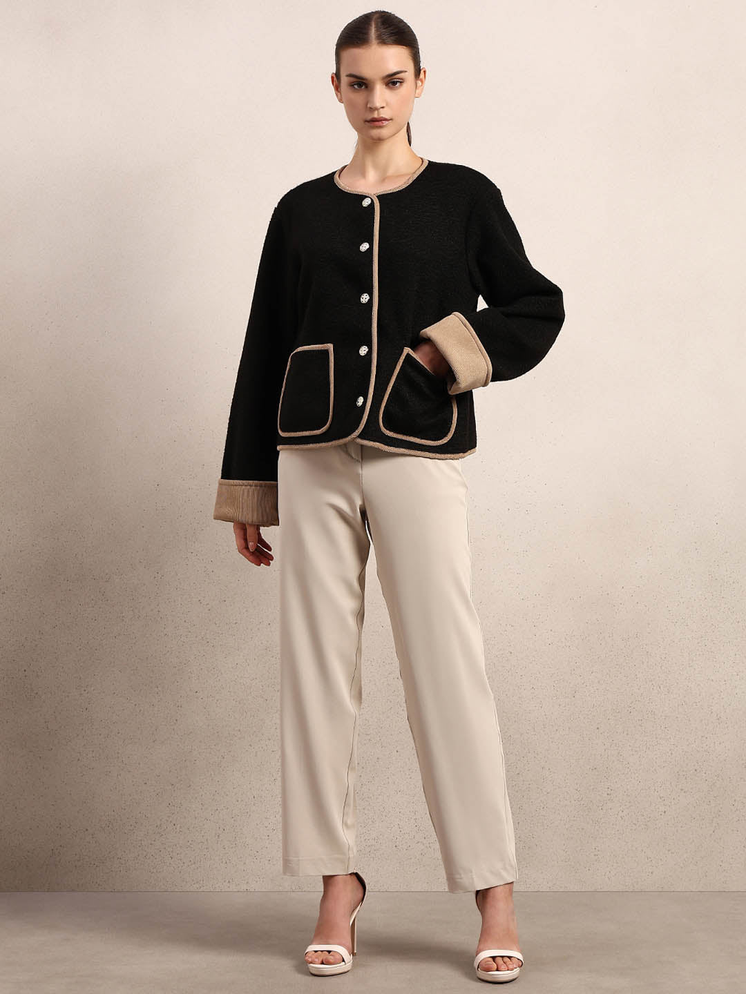 Black Contrast Trim Short Jacket