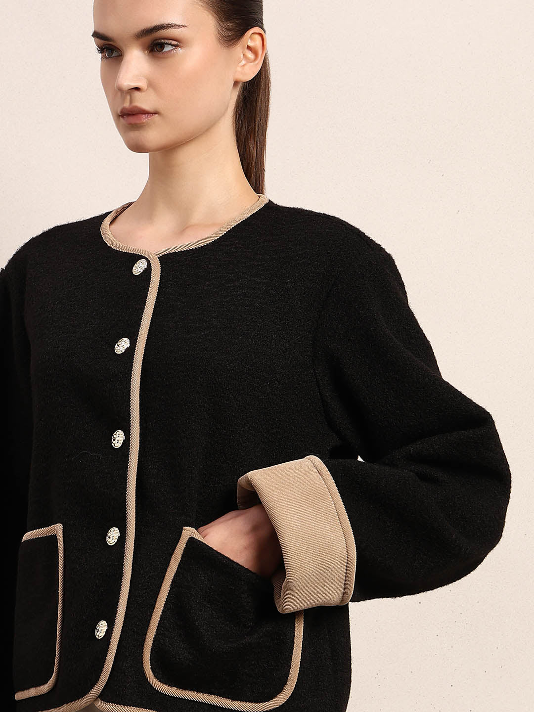 Black Contrast Trim Short Jacket