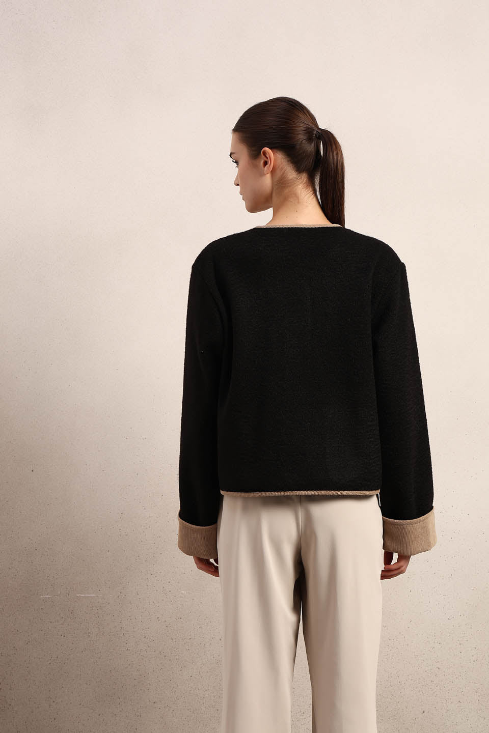 Black Contrast Trim Short Jacket