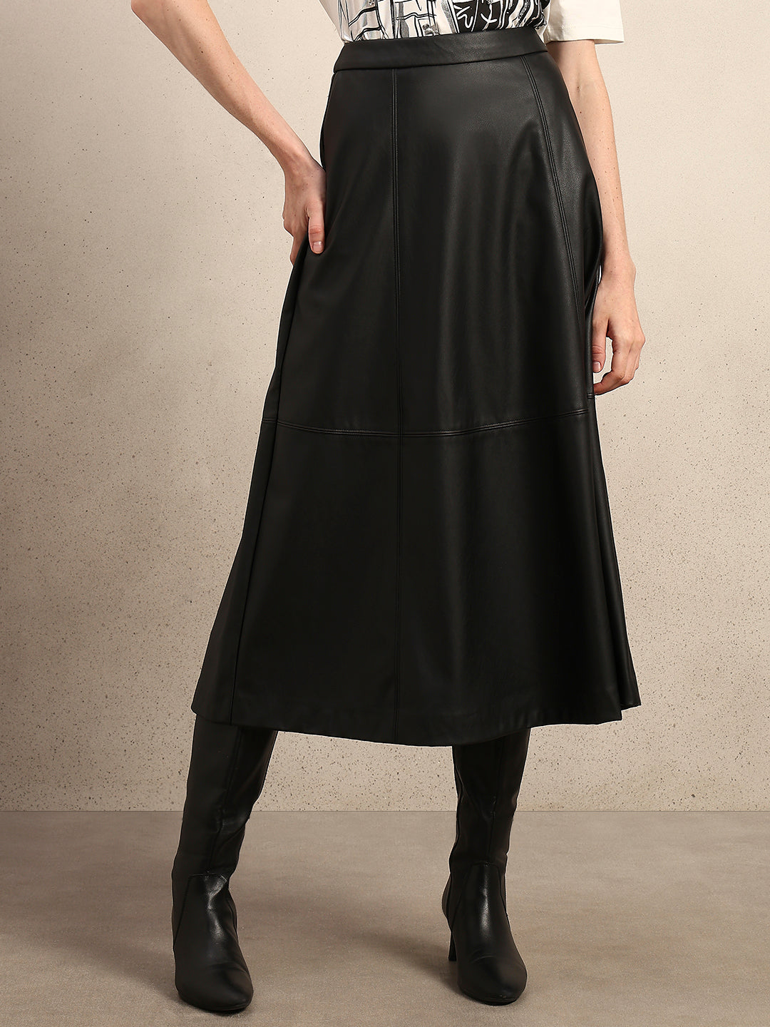 Faux Leather High Rise Skirt - Black