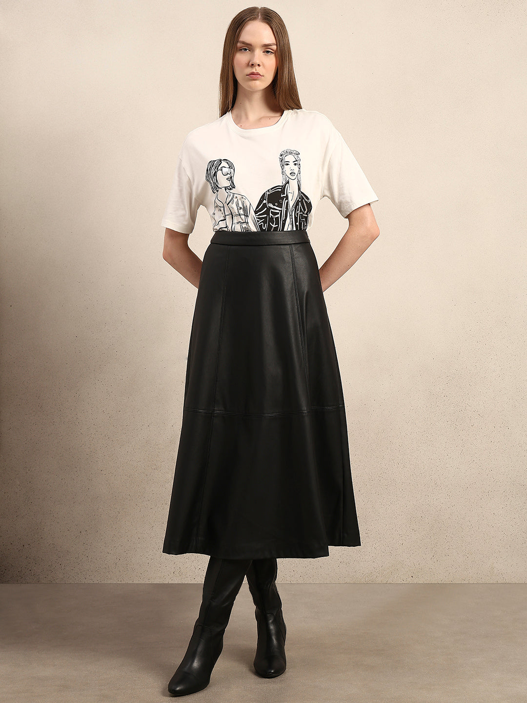 Faux Leather High Rise Skirt - Black