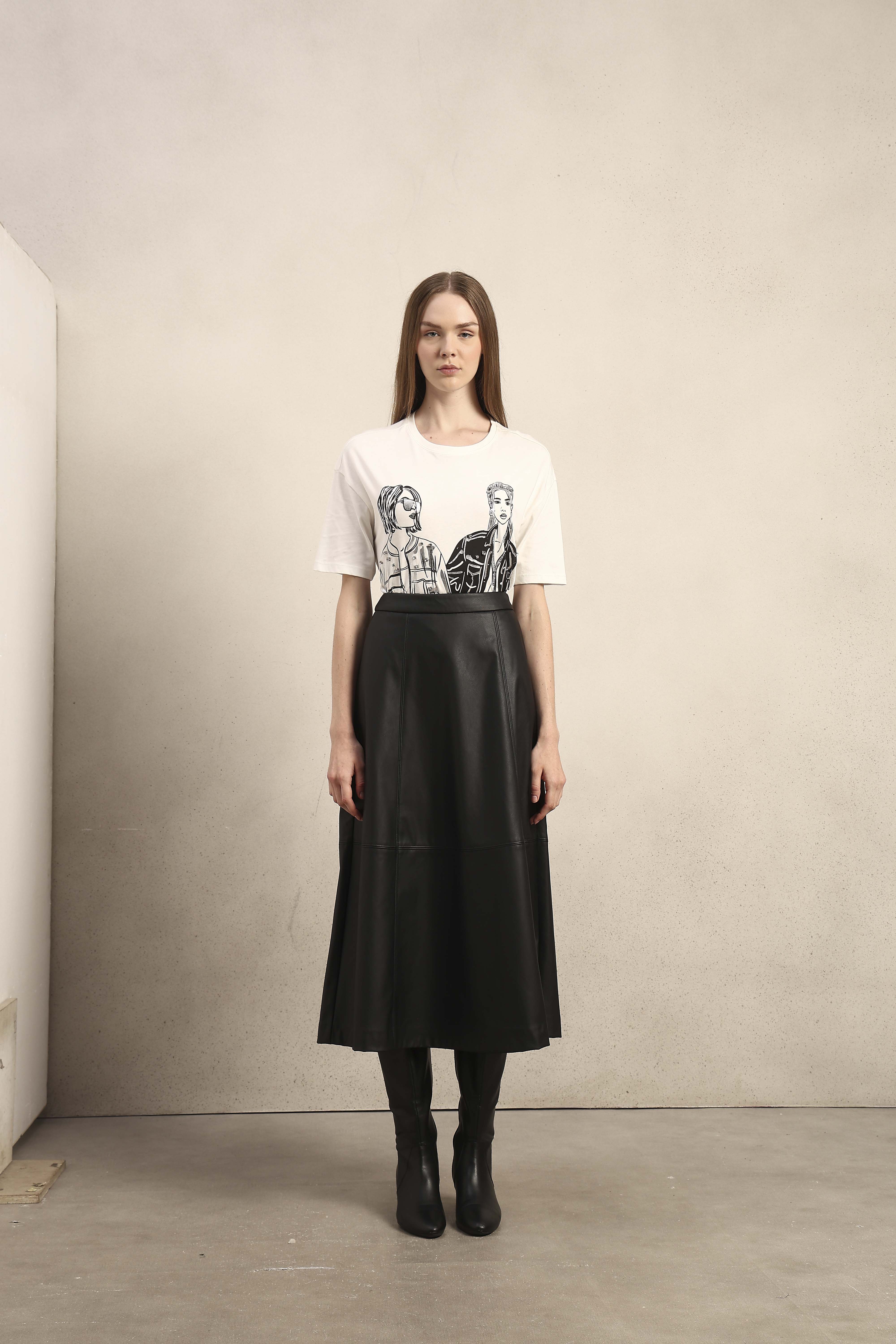 Faux Leather High Rise Skirt - Black