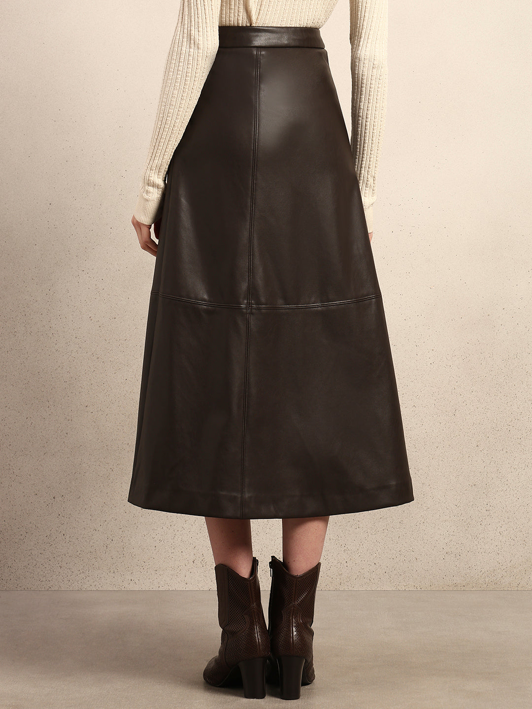 Faux Leather High Rise Skirt - Brown