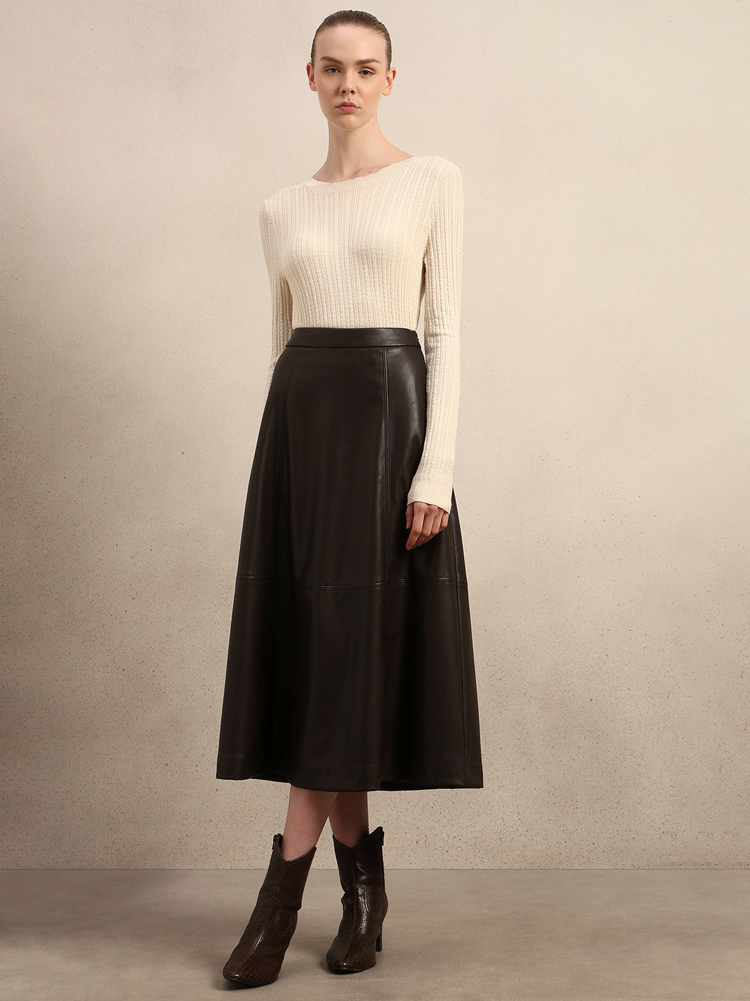 Faux Leather High Rise Skirt - Brown