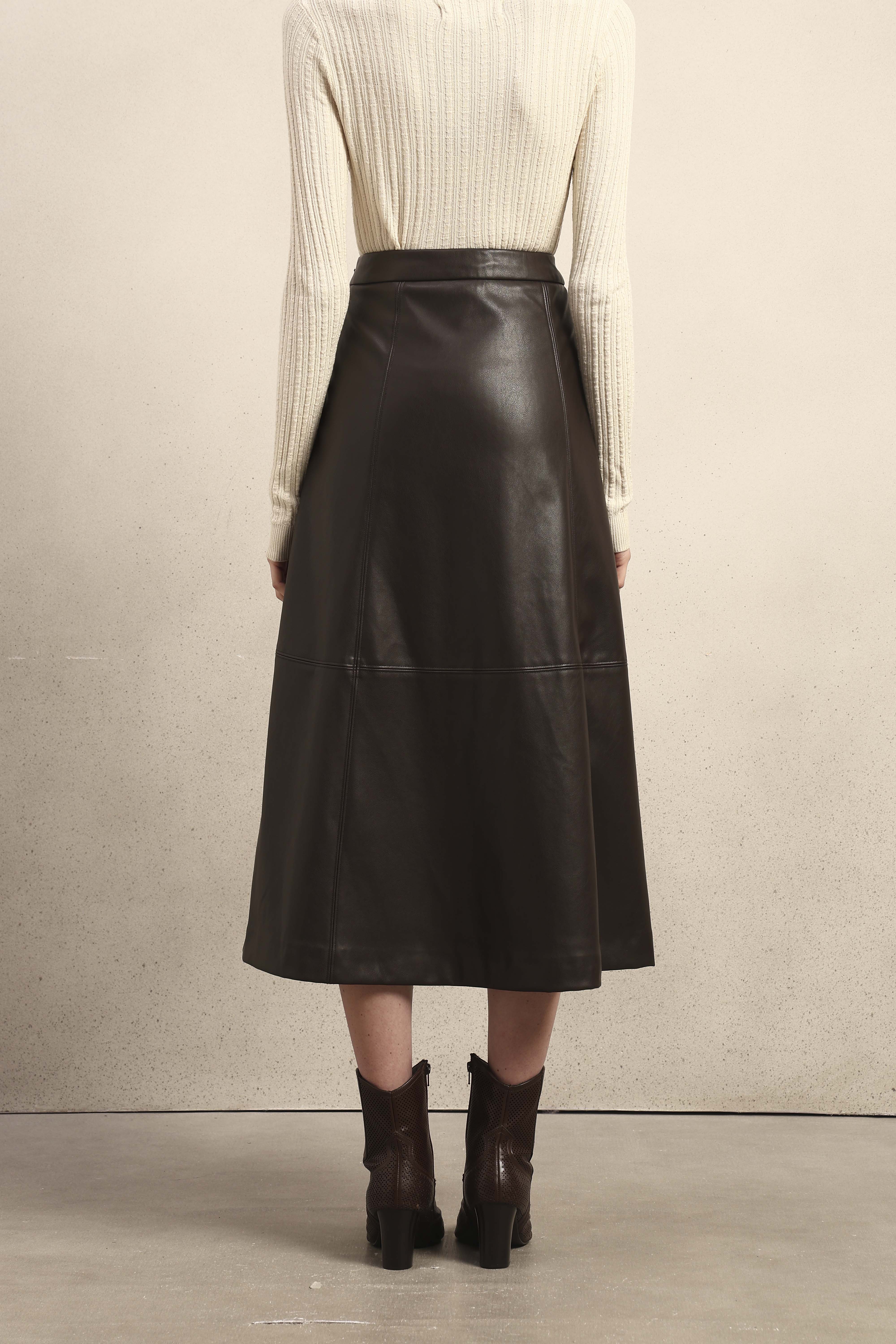 Faux Leather High Rise Skirt - Brown
