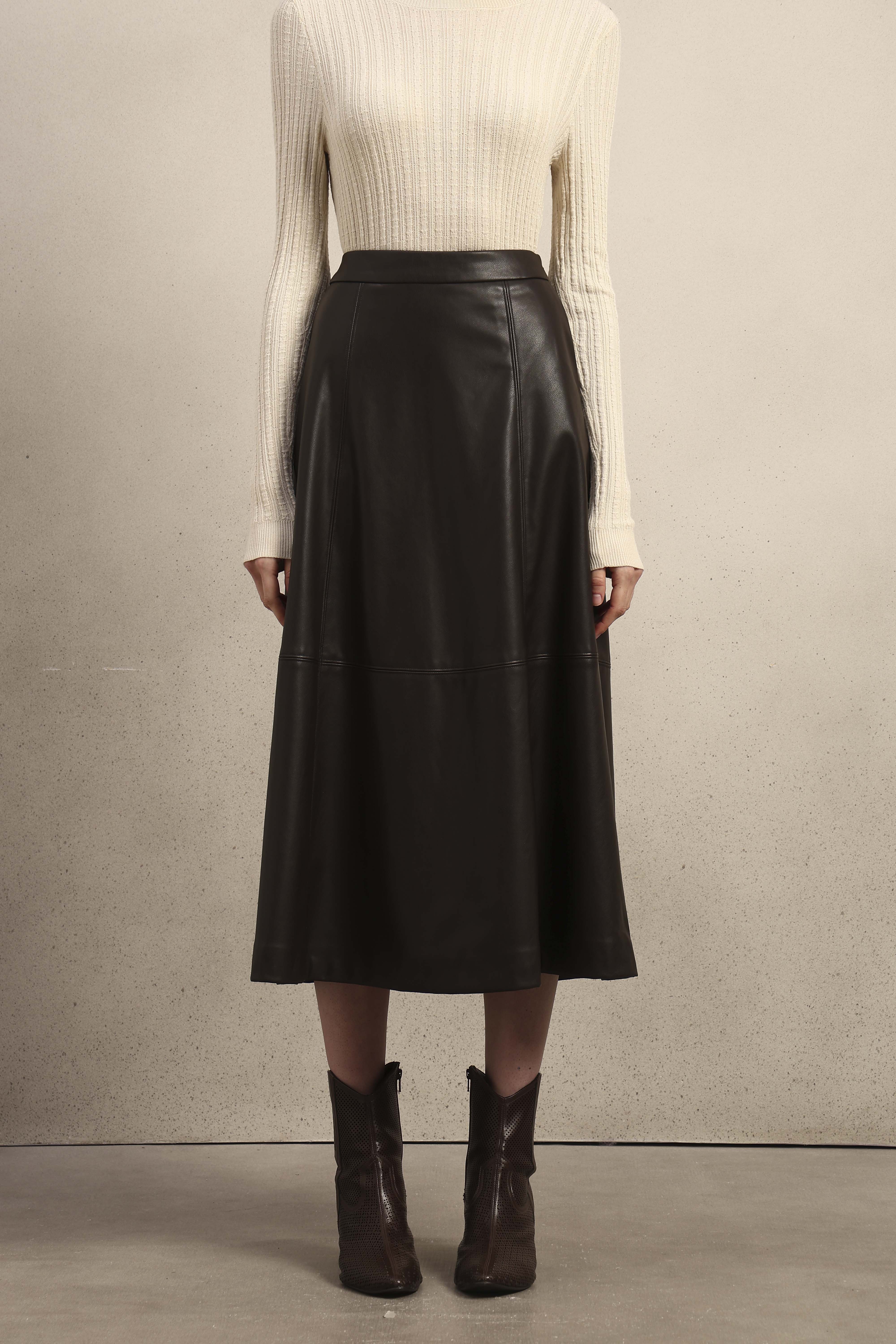 Faux Leather High Rise Skirt - Brown