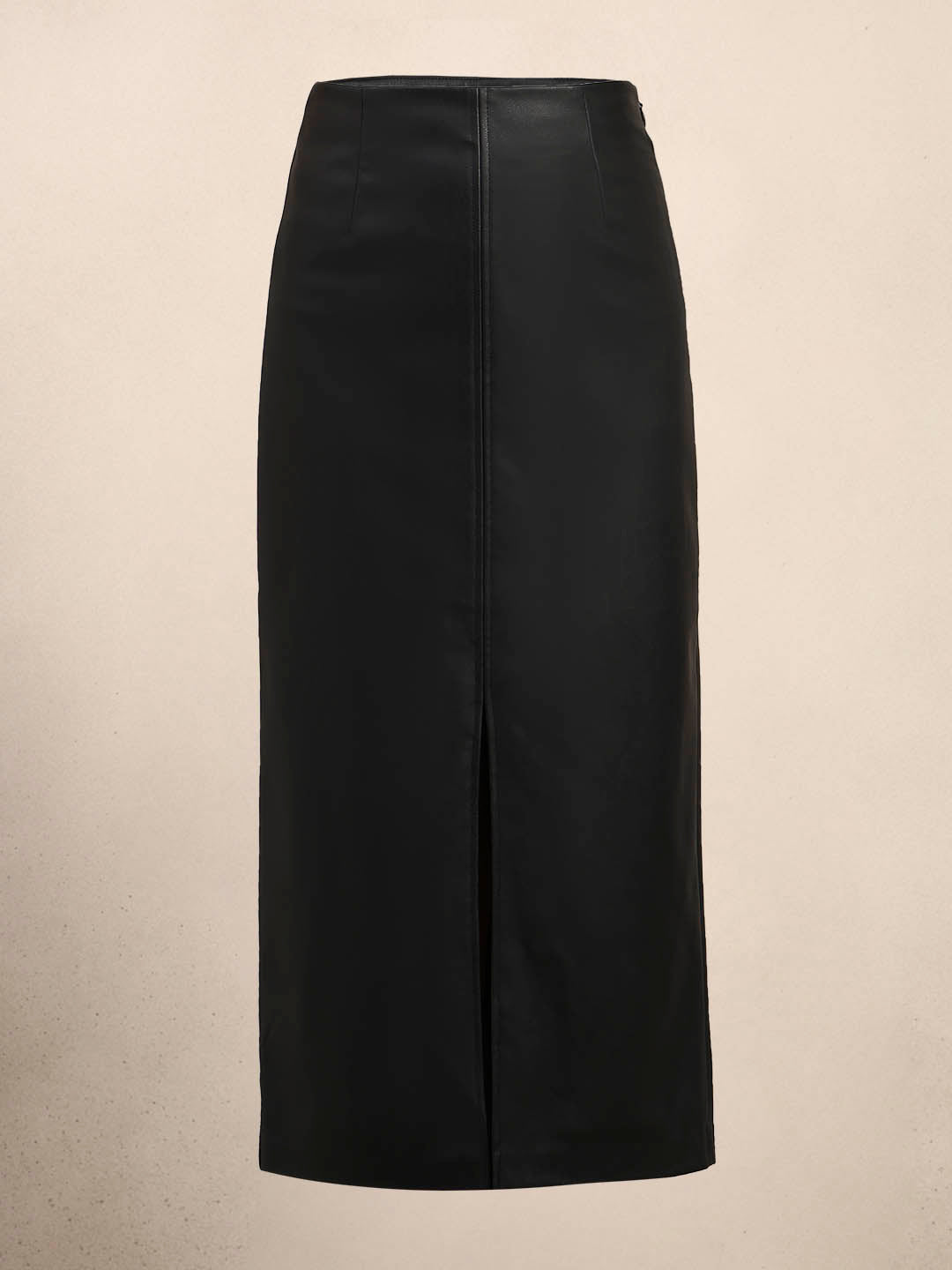 Faux Leather Front Slit Midi Skirt