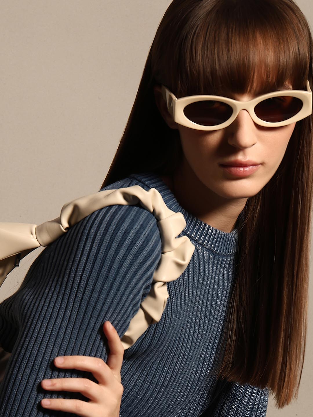 Cream Oval Framed Sunglasses