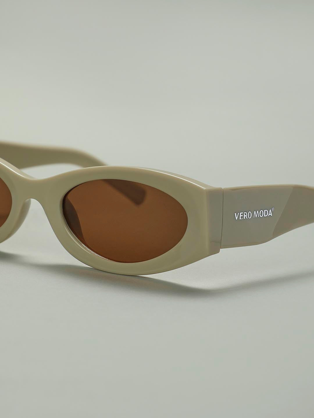 Cream Oval Framed Sunglasses