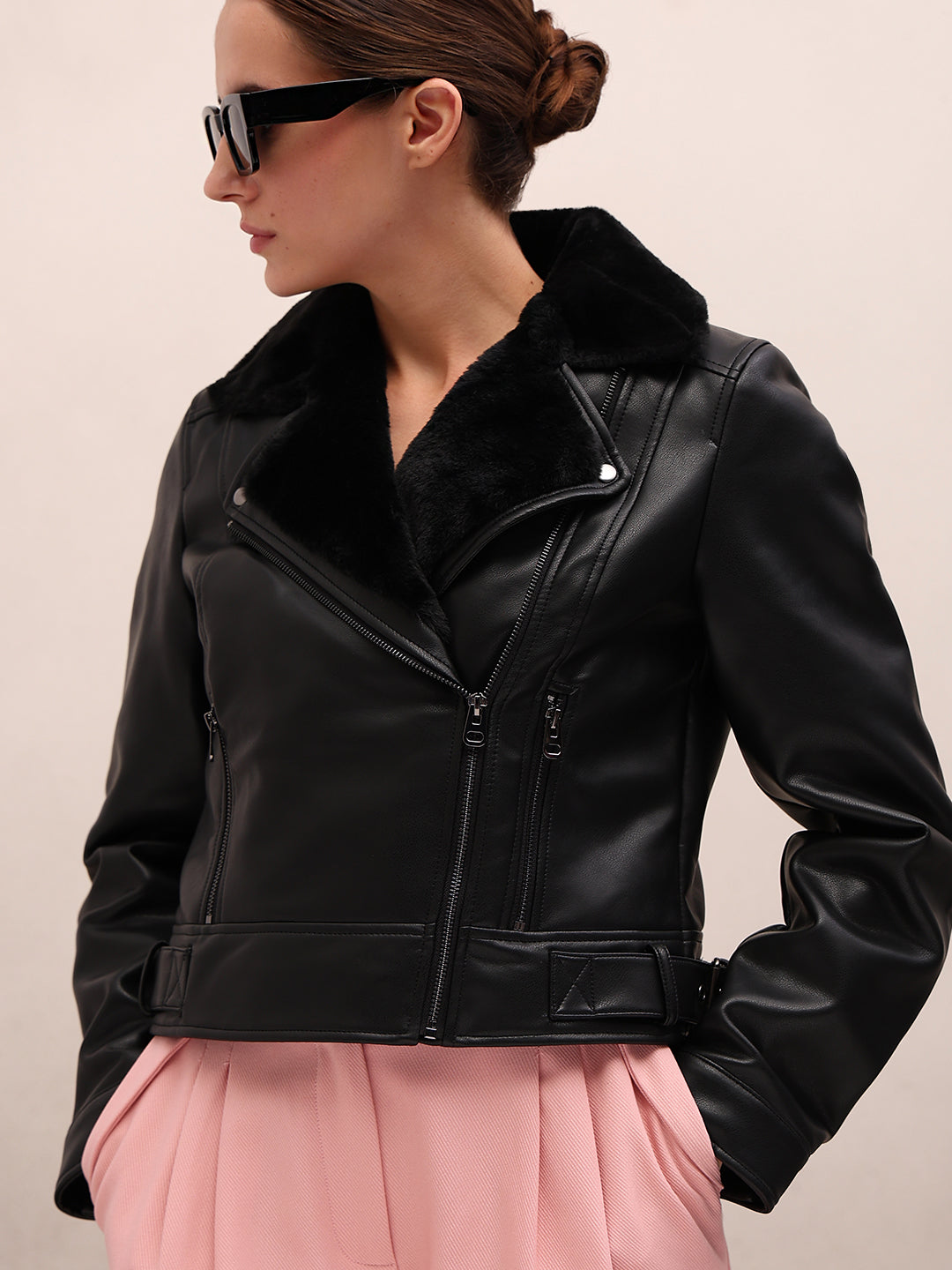 Black Coated Biker Jacket