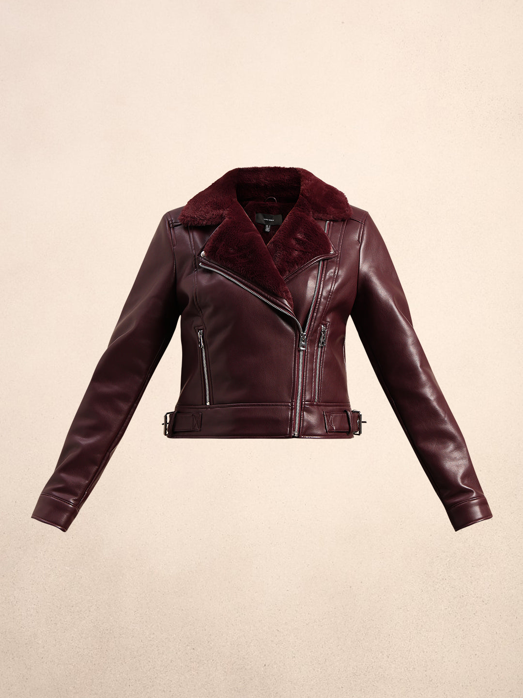 Maroon Coated Biker Jacket