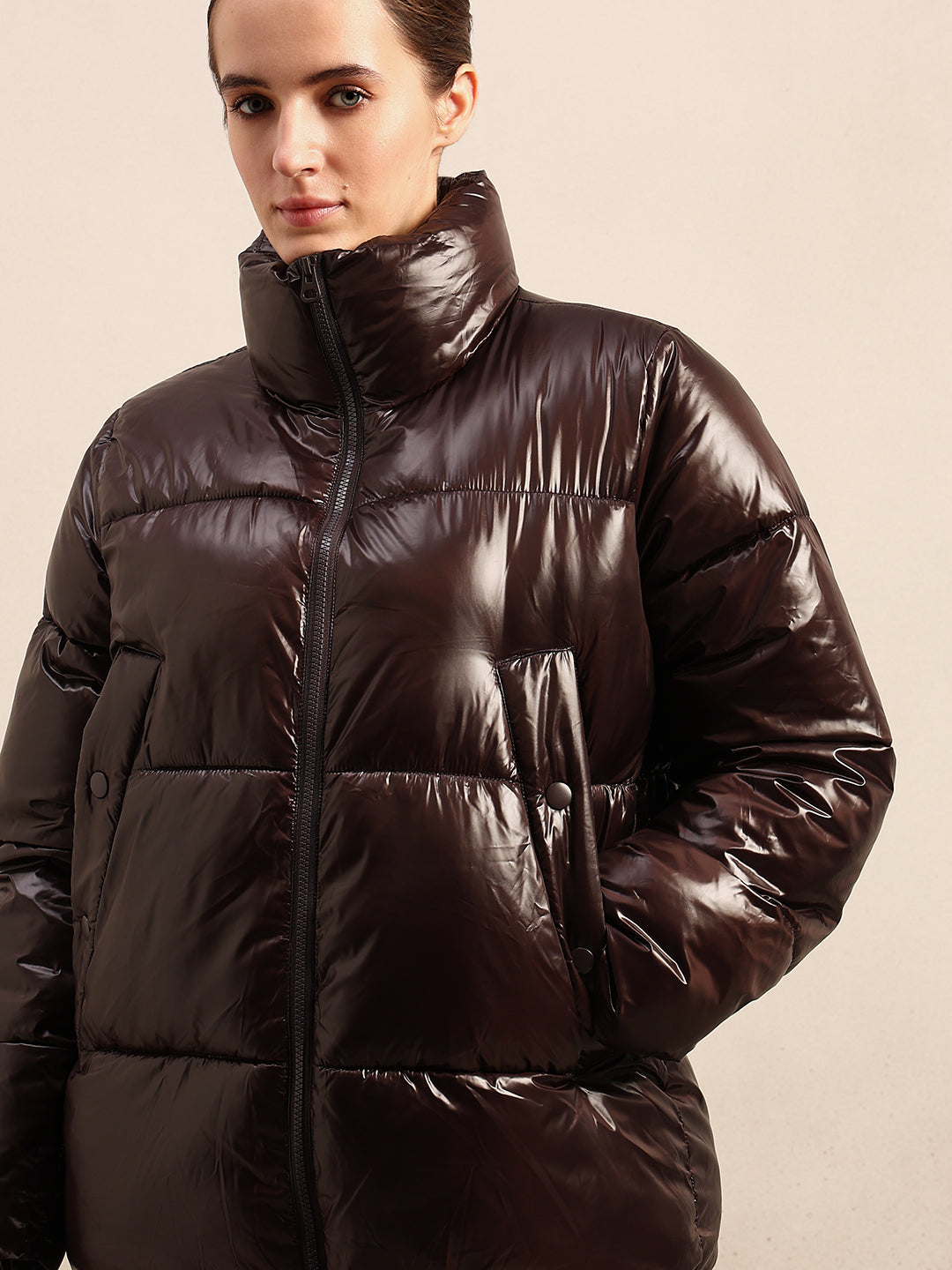Dark Brown Short Puffer Jacket