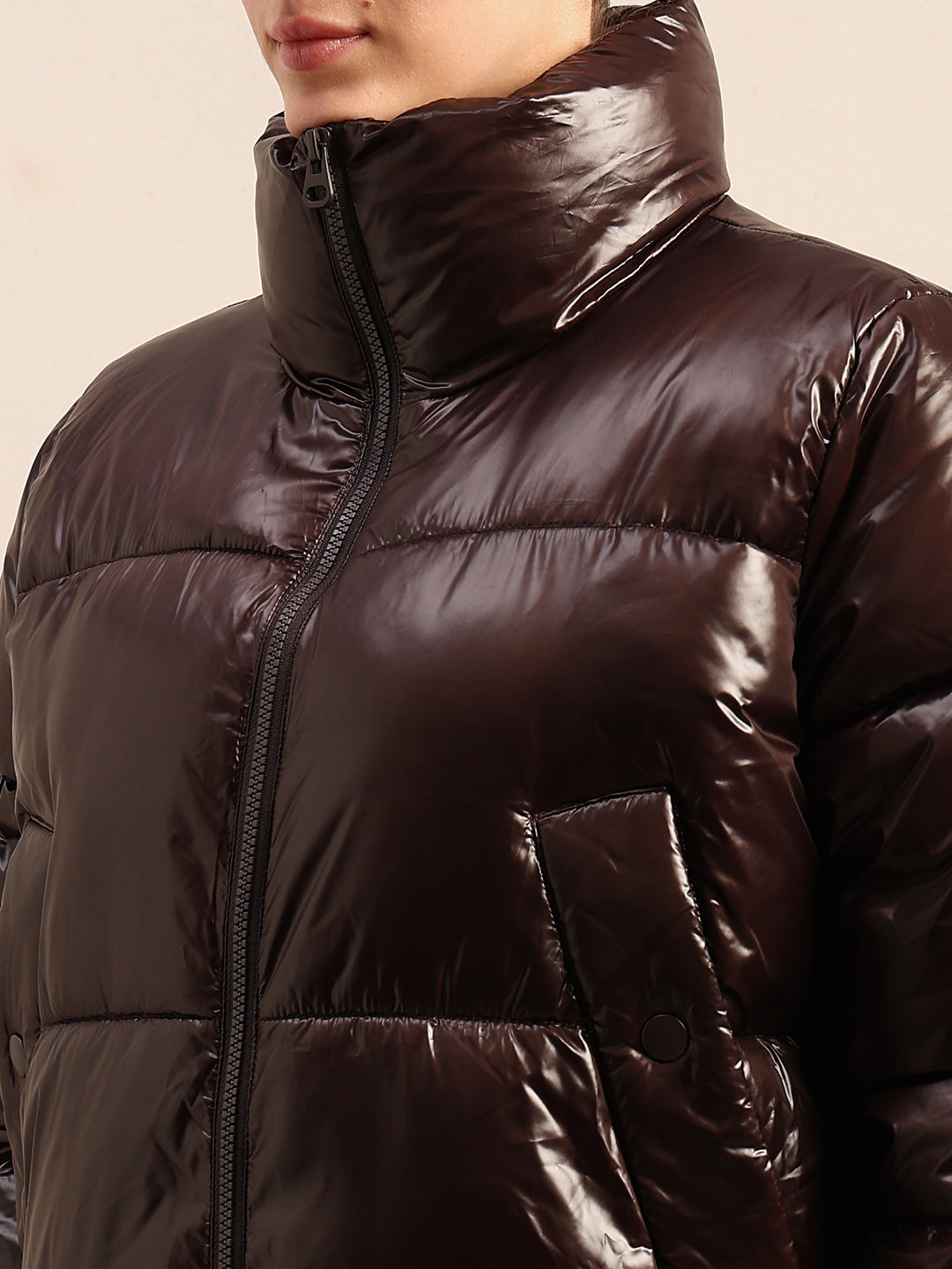 Dark Brown Short Puffer Jacket