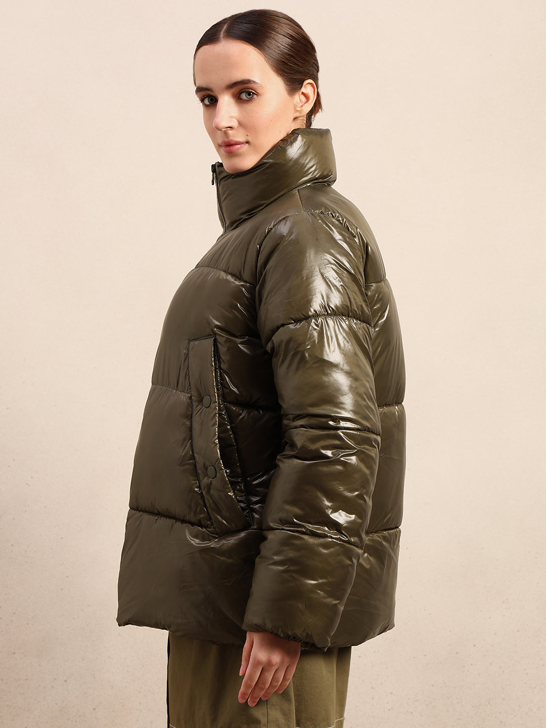 Olive Green Short Puffer Jacket