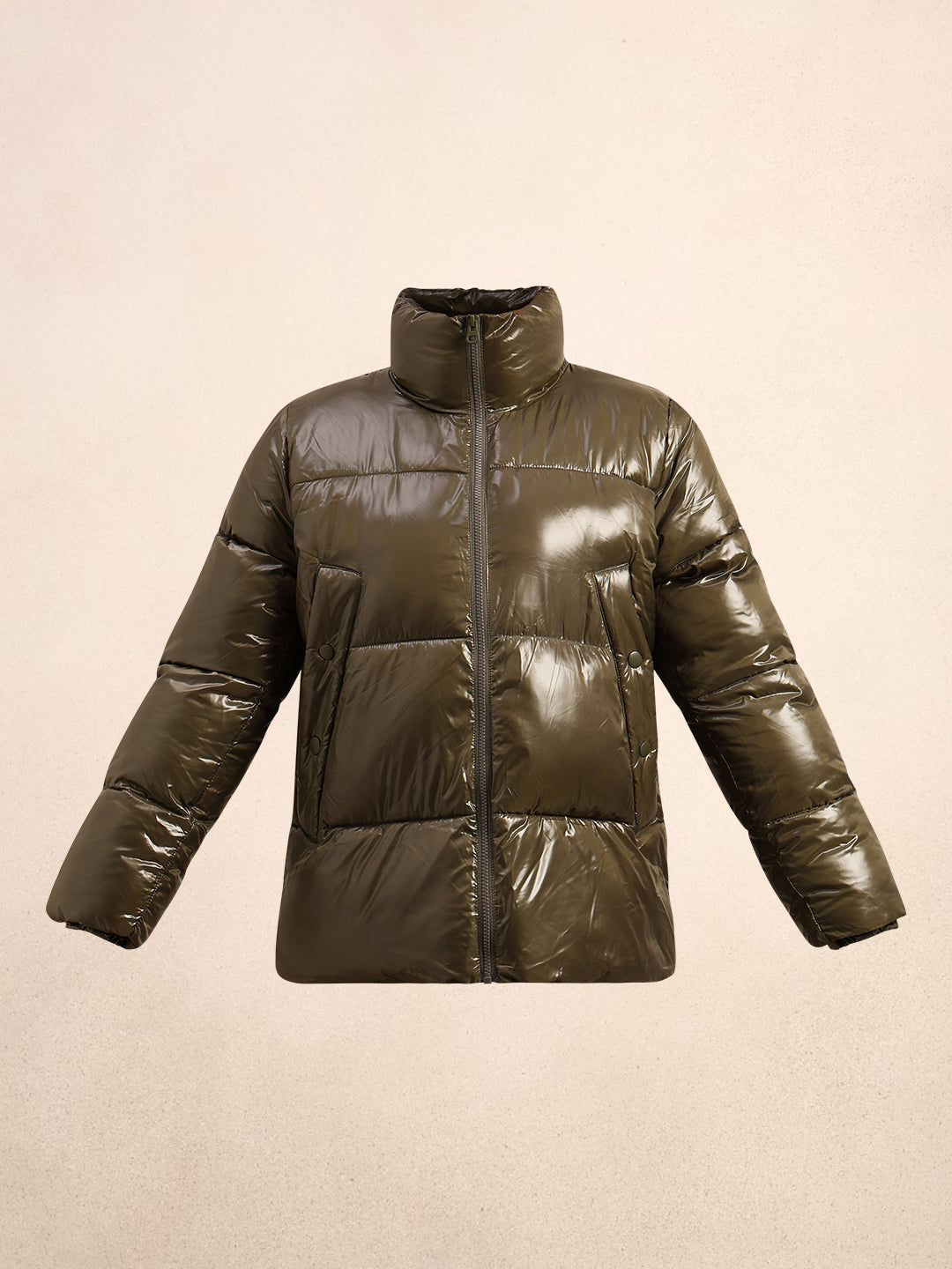Olive Green Short Puffer Jacket