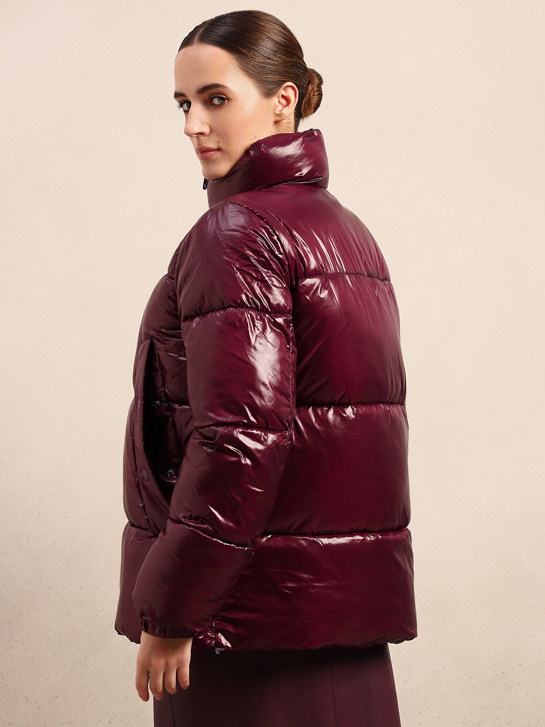 Maroon Short Puffer Jacket