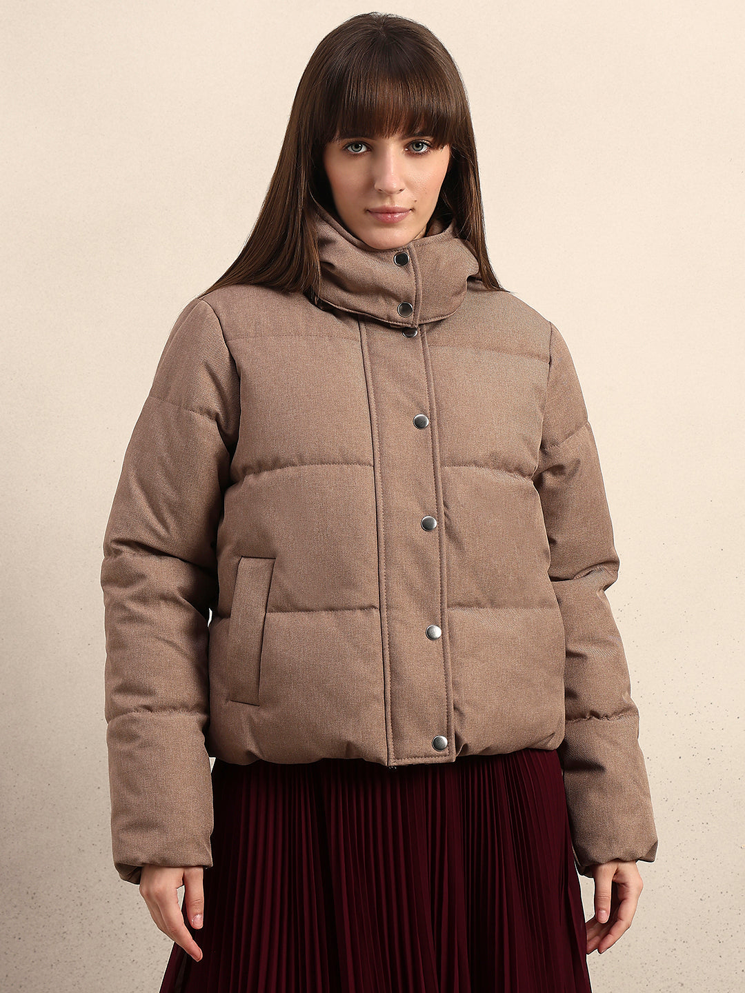 Taupe Hooded Puffer Jacket
