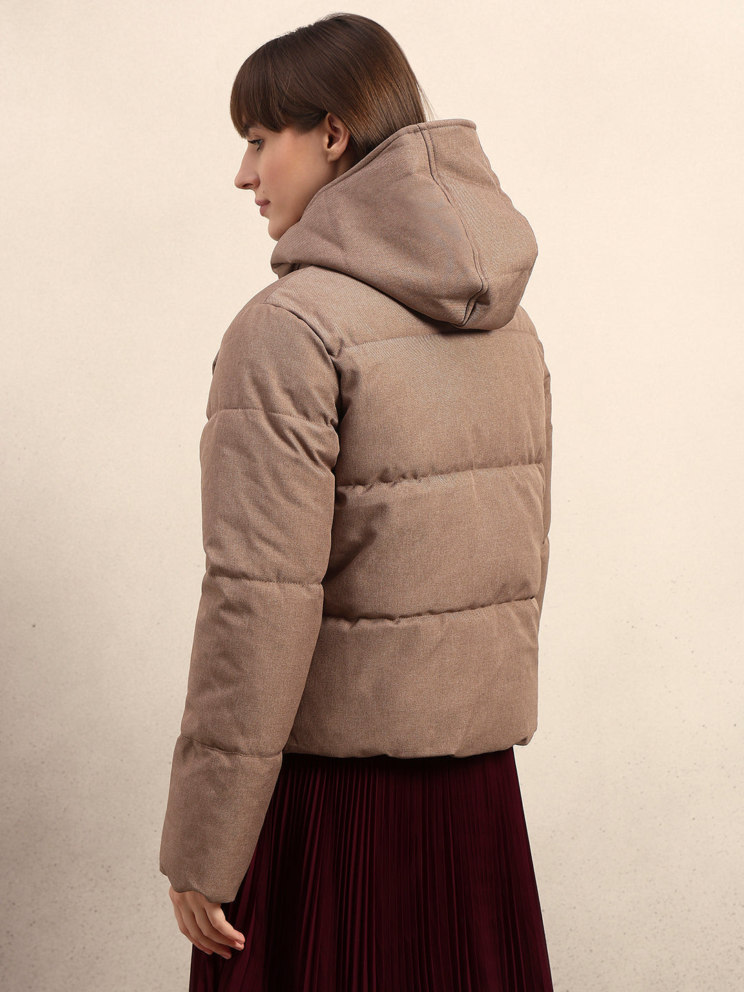 Taupe Hooded Puffer Jacket