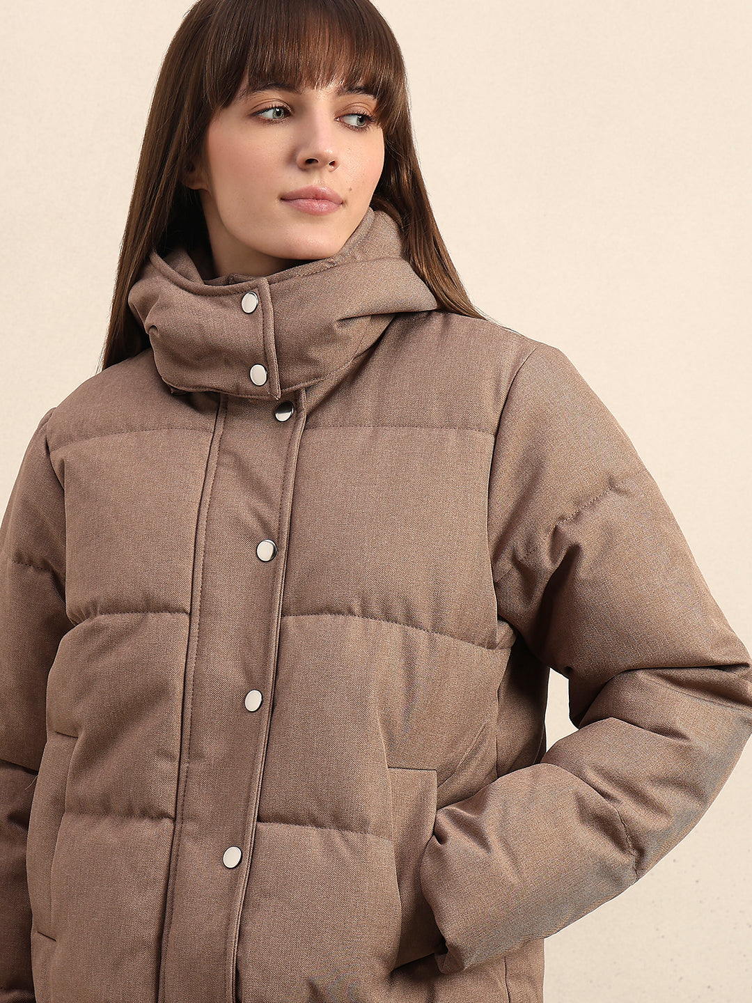 Taupe Hooded Puffer Jacket