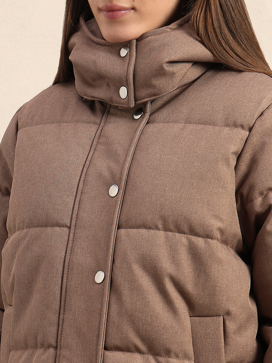 Taupe Hooded Puffer Jacket