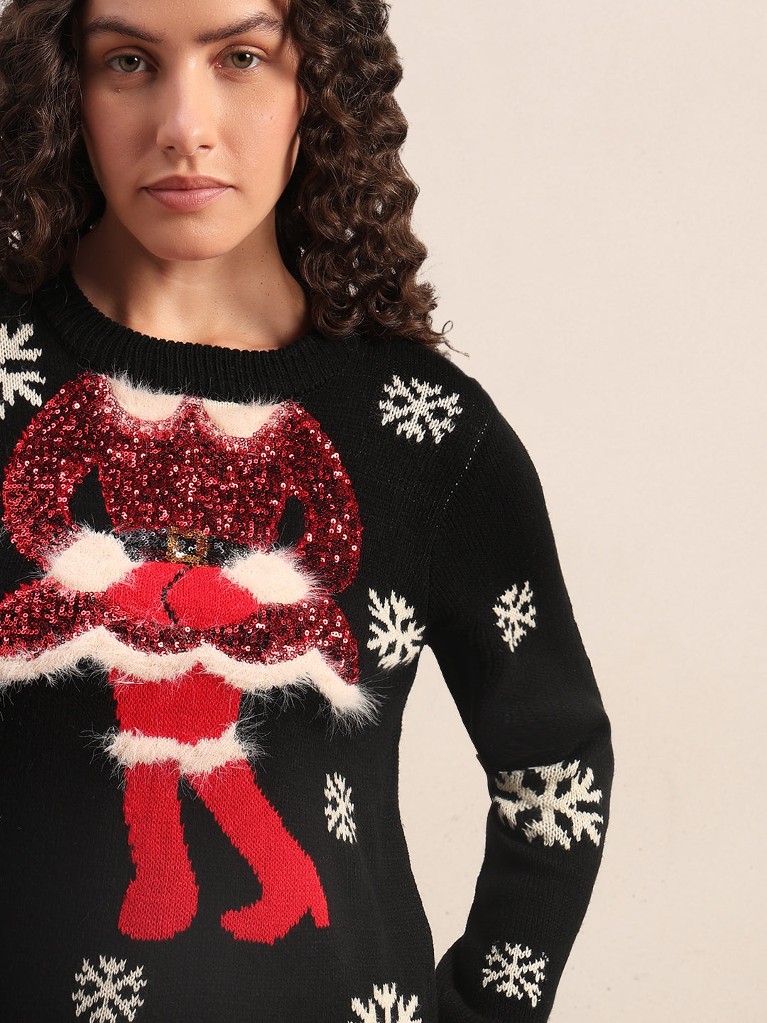 Embellished Print Christmas Pullover