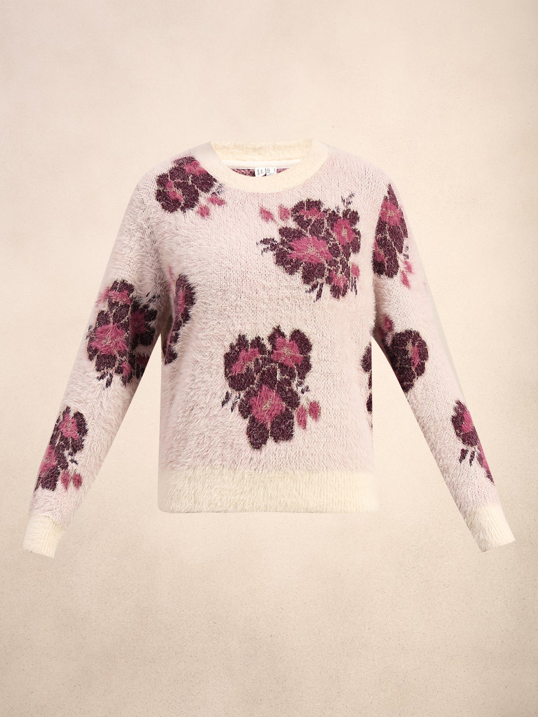 Floral Fuzzy O-Neck Pullover