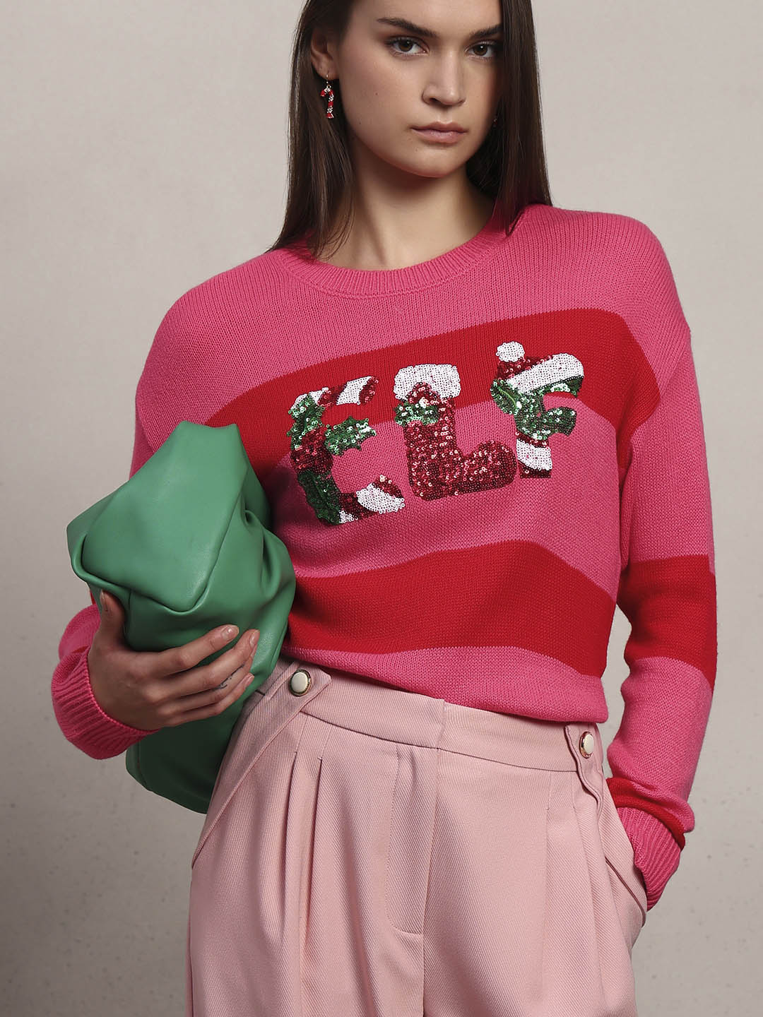 Pink Colourblocked X-Mas Pullover