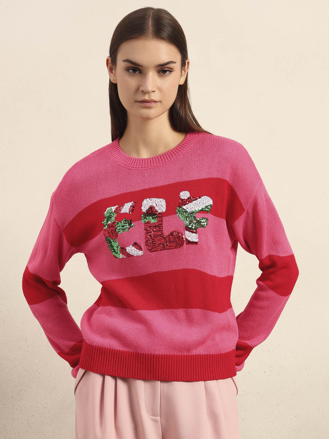 Pink Colourblocked X-Mas Pullover