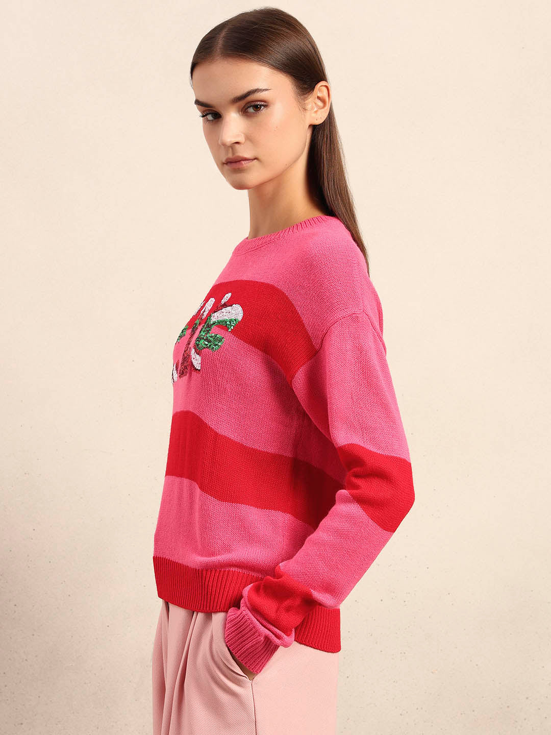 Pink Colourblocked X-Mas Pullover